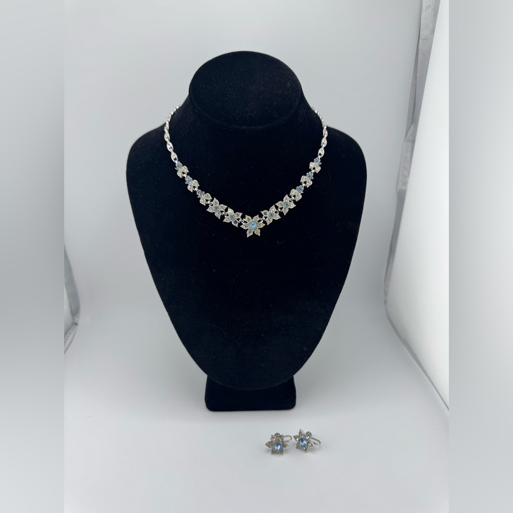 Bogoff Floral Rhinestone Necklace and Earring Set Vintage